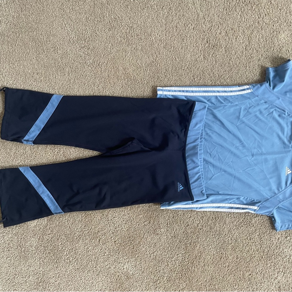 Adidas Light Blue and Navy Activewear Set